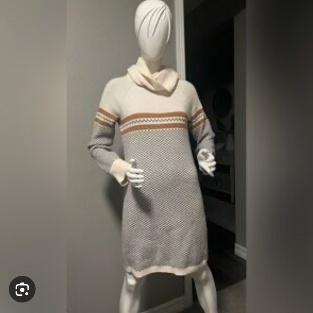 Anthropologie Hem and Thread Cozy Cream and Gray Women's Sweater Dress